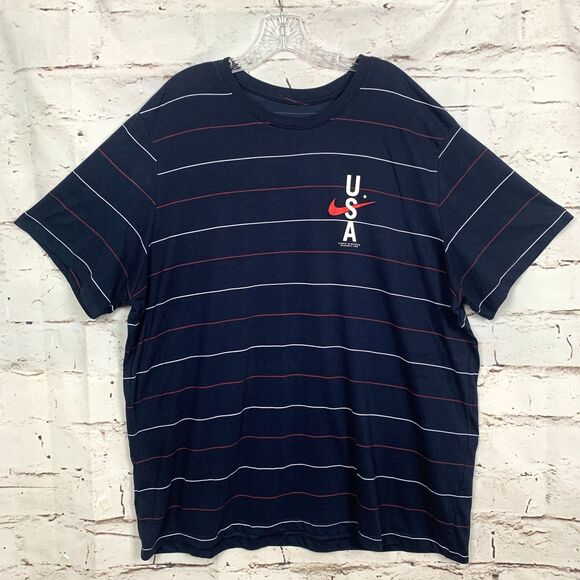 Nike Team USA T-Shirt Men’s XXL 2XL Navy Blue Striped Short Sleeve 4th of July - Picture 1 of 7